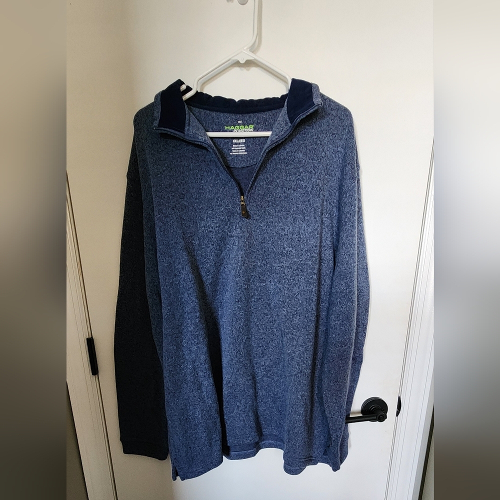 Haggar Men's Heathered Blue Zip-Up Sweater